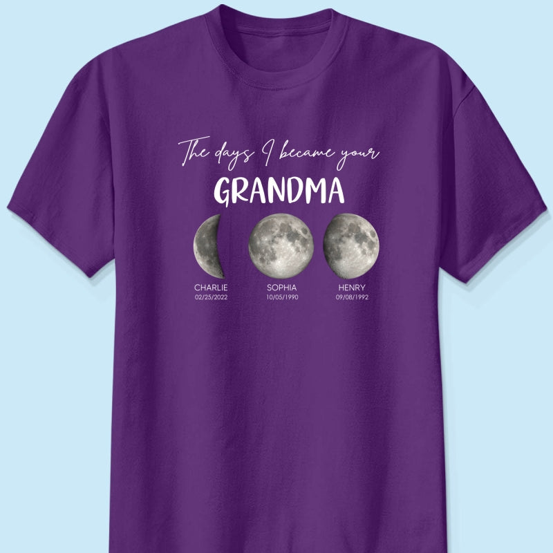 The Days I Became A Grandma Custom Grandkids Birth Moon Phase - Personalized Shirt - Mother's Day Gift For Grandma