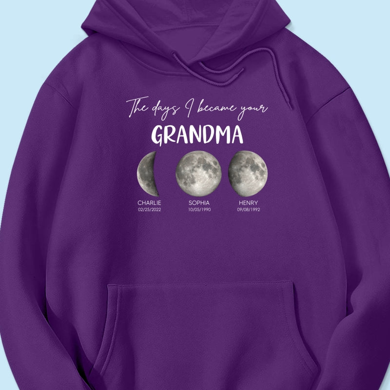 The Days I Became A Grandma Custom Grandkids Birth Moon Phase - Personalized Shirt - Mother's Day Gift For Grandma