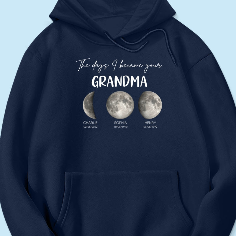 The Days I Became A Grandma Custom Grandkids Birth Moon Phase - Personalized Shirt - Mother's Day Gift For Grandma