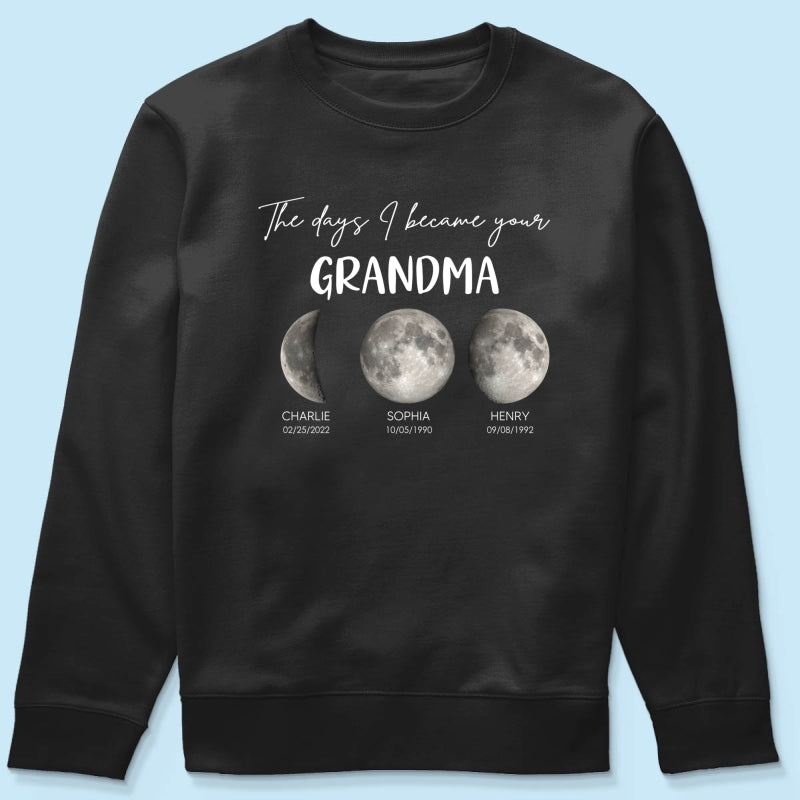 The Days I Became A Grandma Custom Grandkids Birth Moon Phase - Personalized Shirt - Mother's Day Gift For Grandma