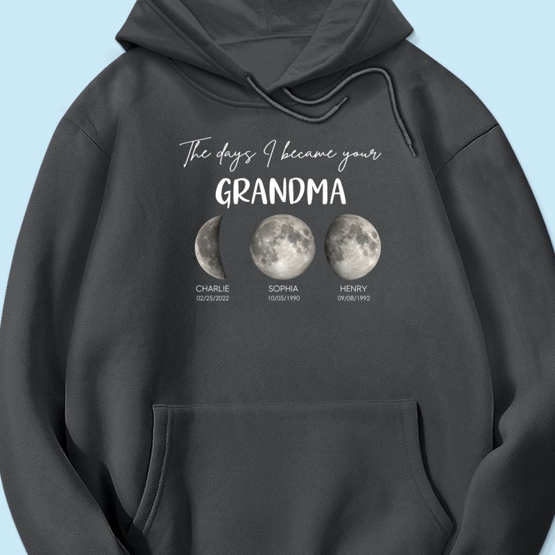 The Days I Became A Grandma Custom Grandkids Birth Moon Phase - Personalized Shirt - Mother's Day Gift For Grandma