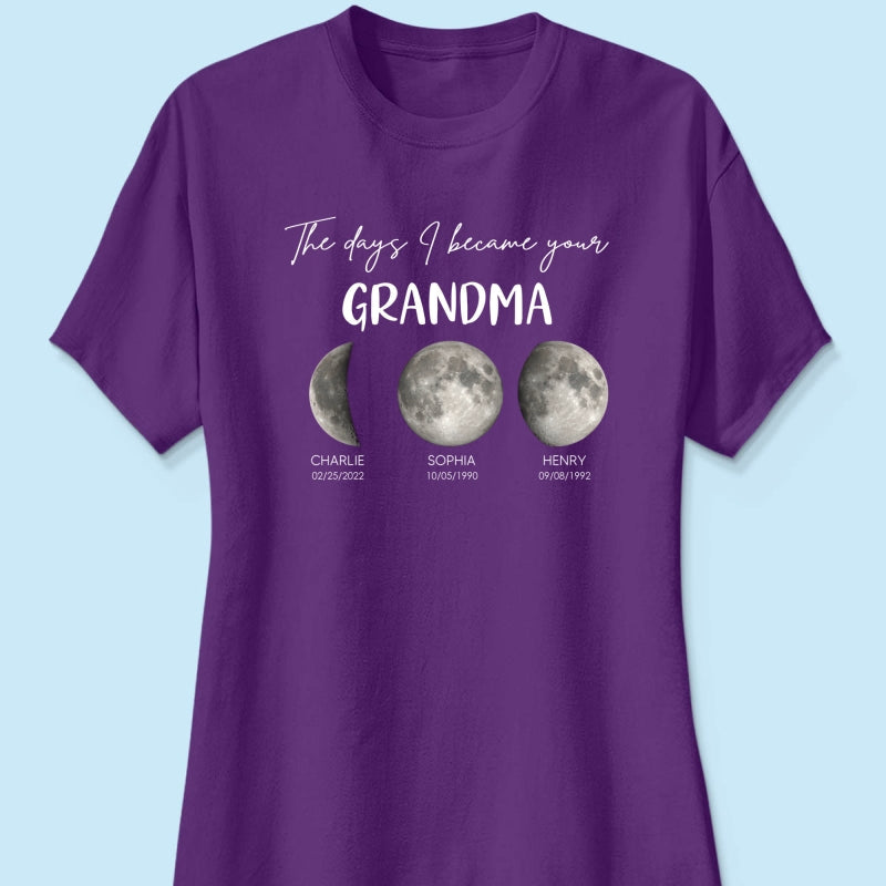 The Days I Became A Grandma Custom Grandkids Birth Moon Phase - Personalized Shirt - Mother's Day Gift For Grandma