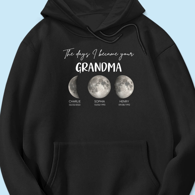 The Days I Became A Grandma Custom Grandkids Birth Moon Phase - Personalized Shirt - Mother's Day Gift For Grandma