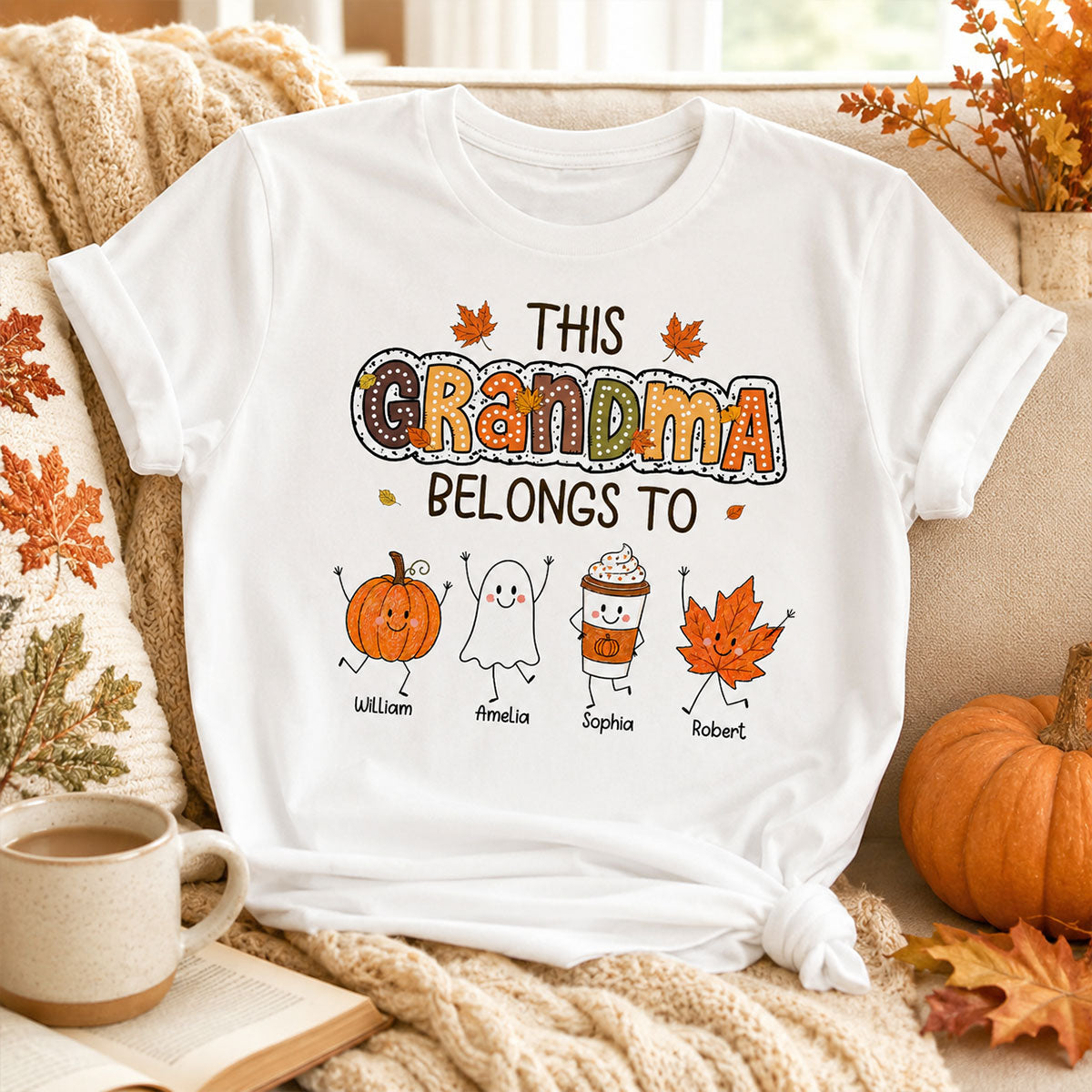 Fall Season Funny Kids This Grandma Belongs To - Personalized Shirt - Gift For Grandmas, Moms
