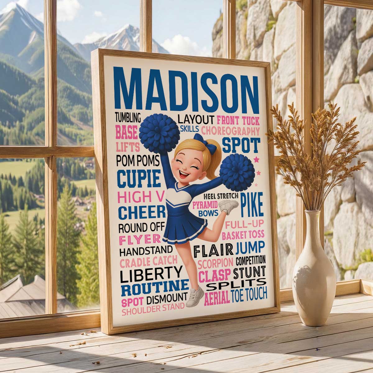 Typography Art Cheerleader Girl - Personalized Poster - Gift For Daughter, Granddaughter, Cheer Team Gift, Cheerleading Print