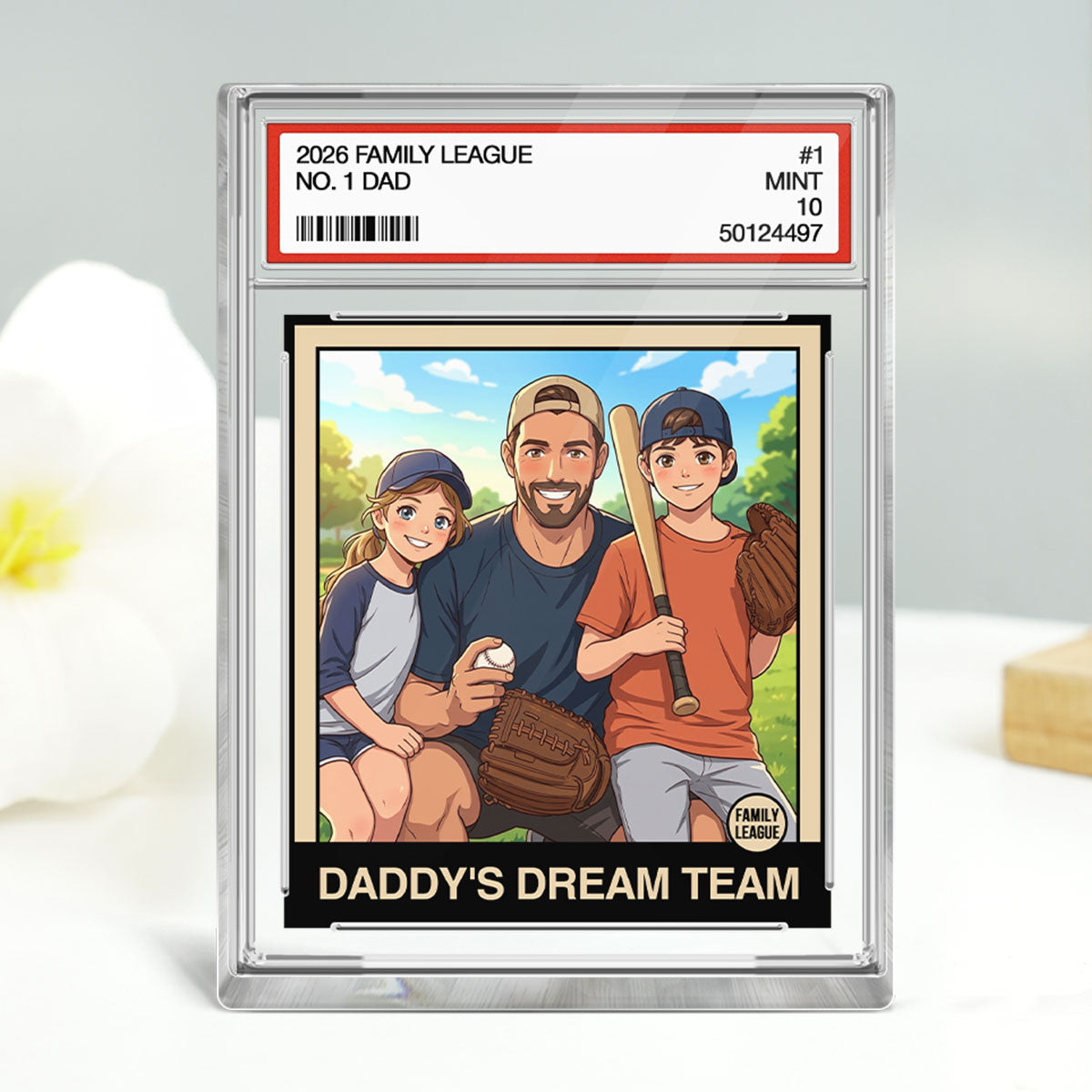 Cartoon Style Baseball Daddy's Dream Team Trading Card - Personalized Acrylic Block Plaque -  Gift For Baseball Dad, Husband