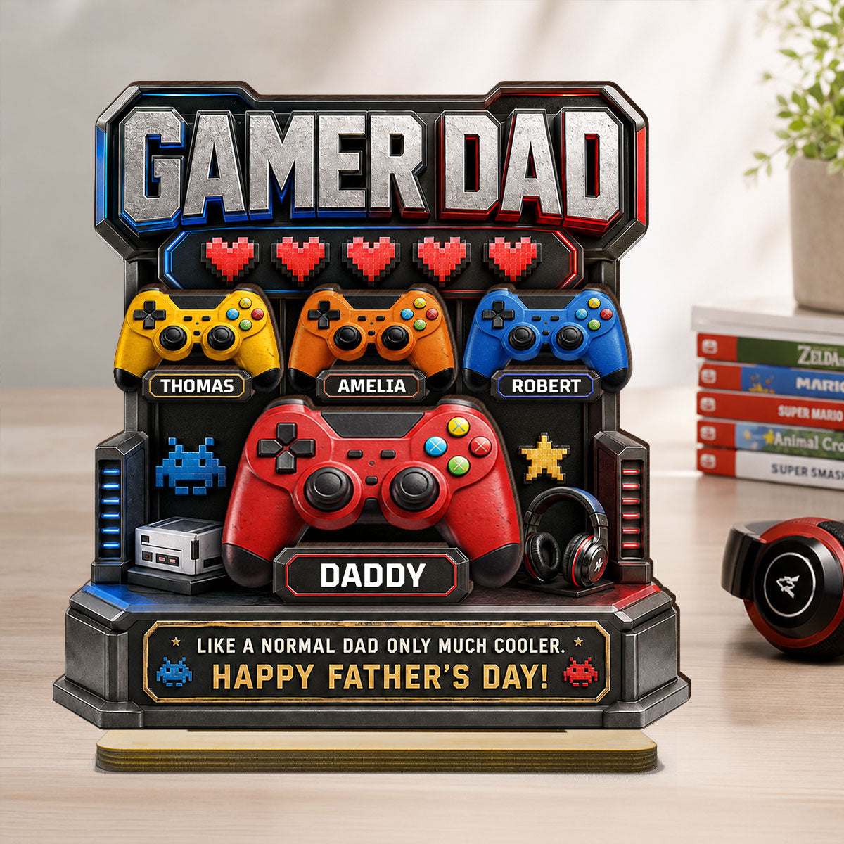 Gamer Dad Much Cooler - Personalized 2-Layered Wooden Plaque -  Gift for Dad, Husband