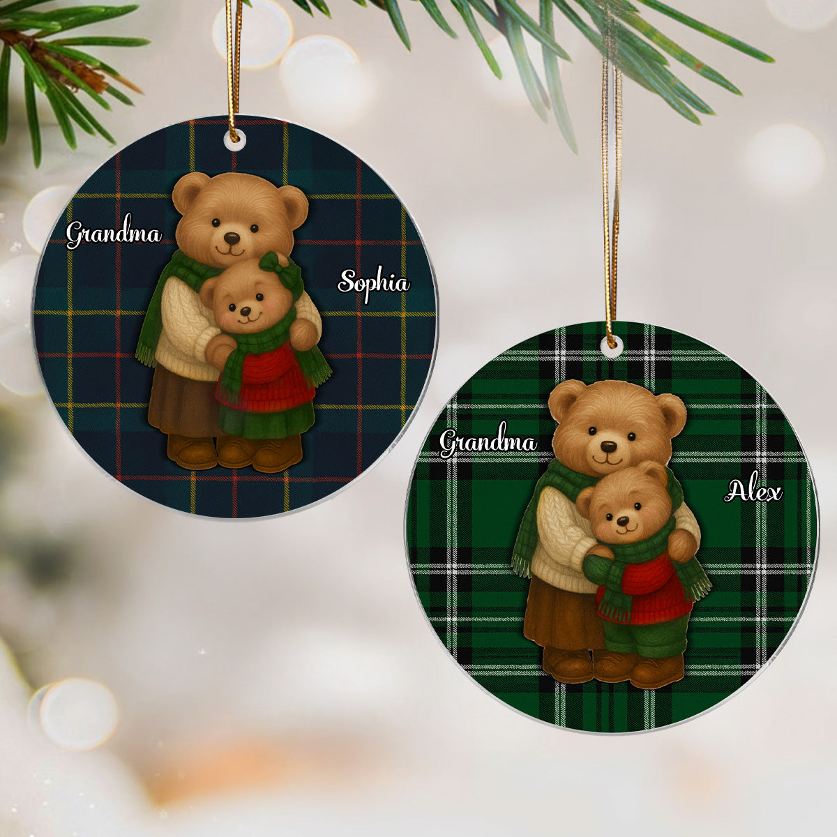 Heartwarming Teddy Bear Grandma Hugging Grandkid - Personalized Acrylic Ornament - Gift For Grandkids, Granddaughter, Grandson