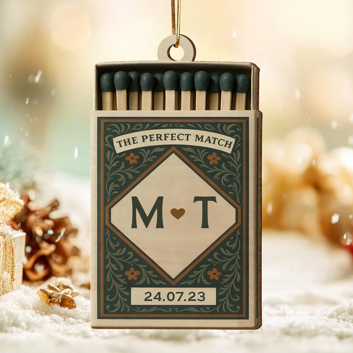 3D Effect Christmas Perfect Match Couple Match Box - Personalized Wooden Ornament - Heartfelt Gift For Couple