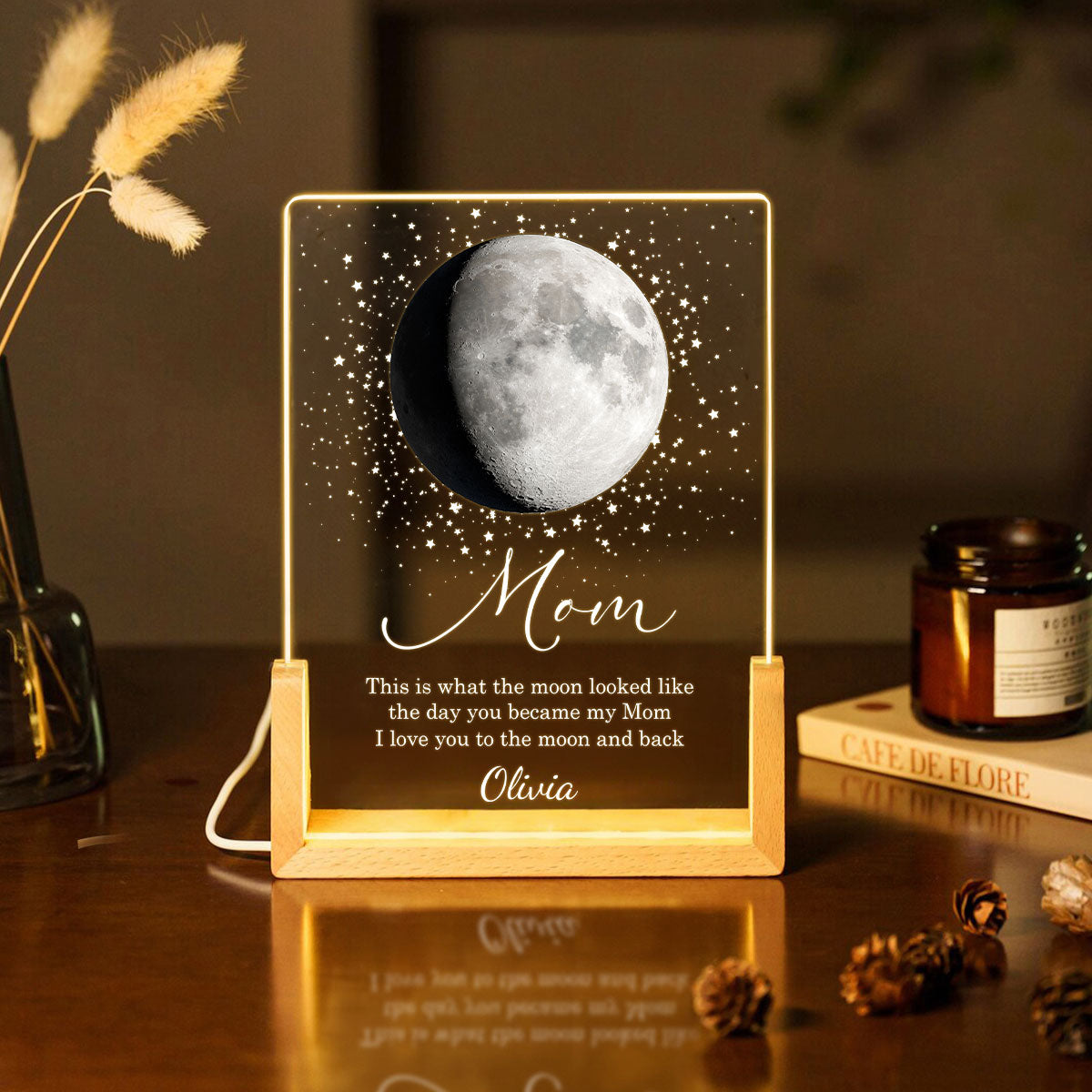 This is What the Moon Look Like the Day You Became My Mom - Personalized LED Night Light - Sentimental Gift for Mom