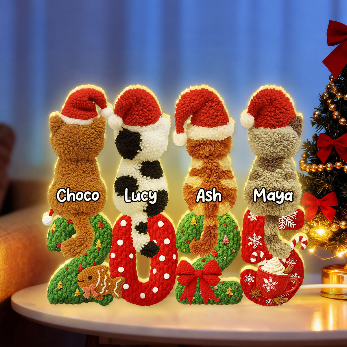 2025 Cat Lovers Latch Hook Yarn Faux - Personalized Light Box - Christmas Gift for Cat Moms, Cat Dads