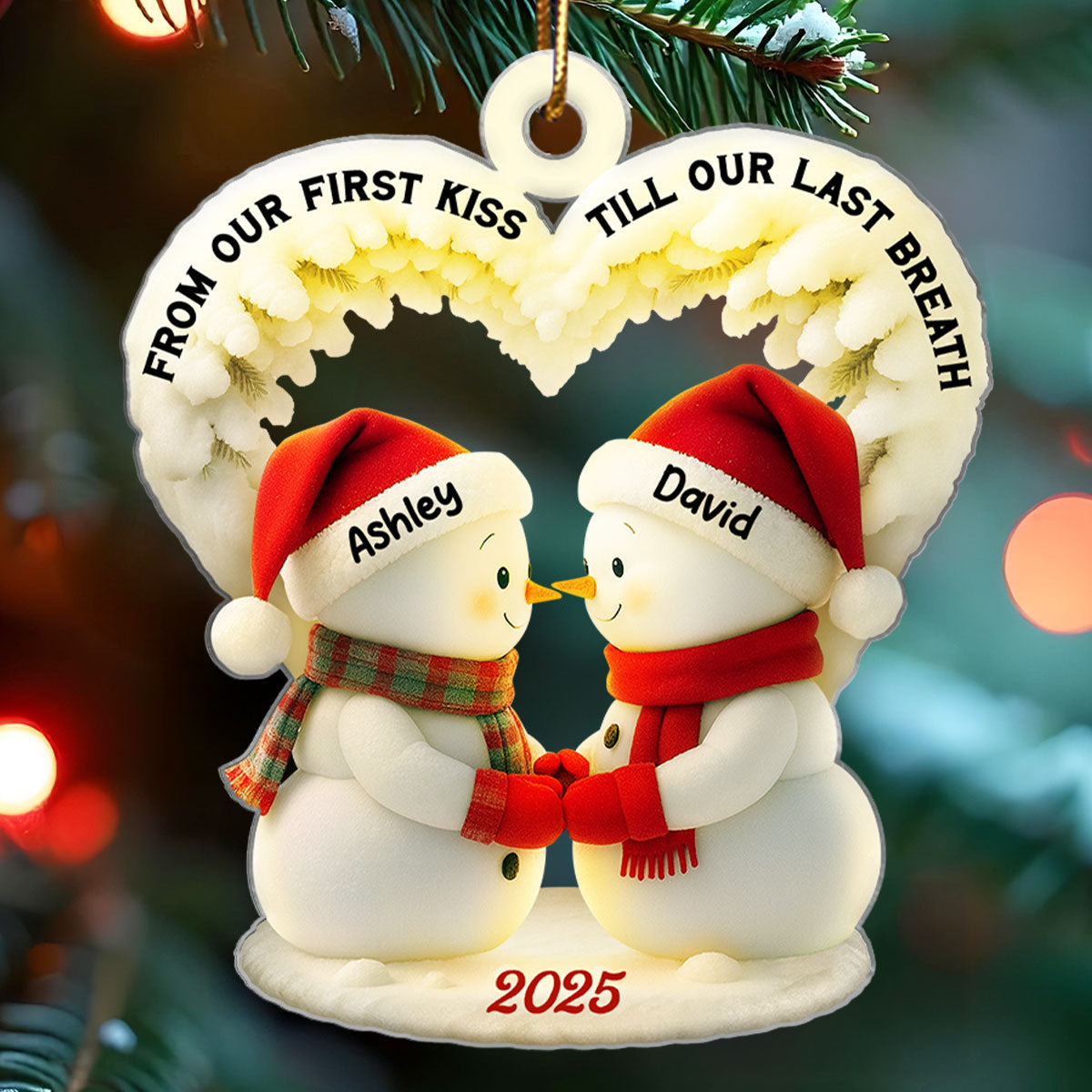 Snowmen Couple From Our First Kiss Till Our Last Breath - Personalized Acrylic Ornament - Christmas Gift for Couples