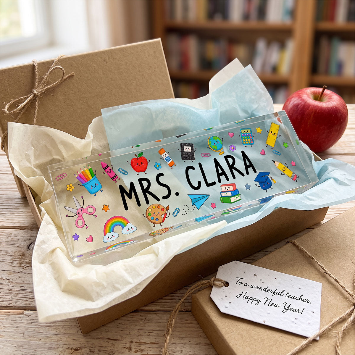 Teacher Name Cute School Supplies - Personalized Acrylic Desk Name Plate, Back To School Gift For Teacher, Office Decor