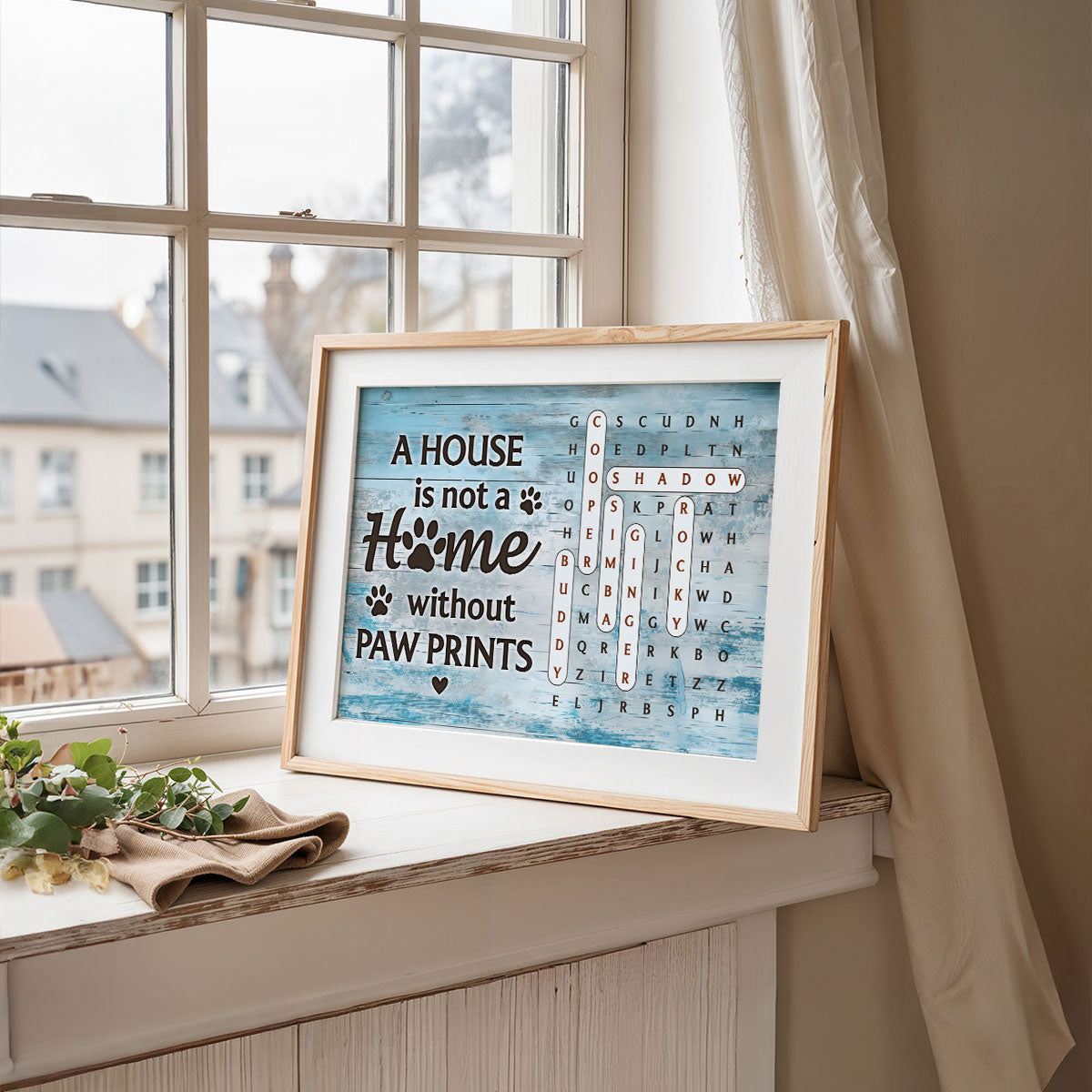 Home With Paw Prints Pet Name Word Search Puzzle - Personalized Poster