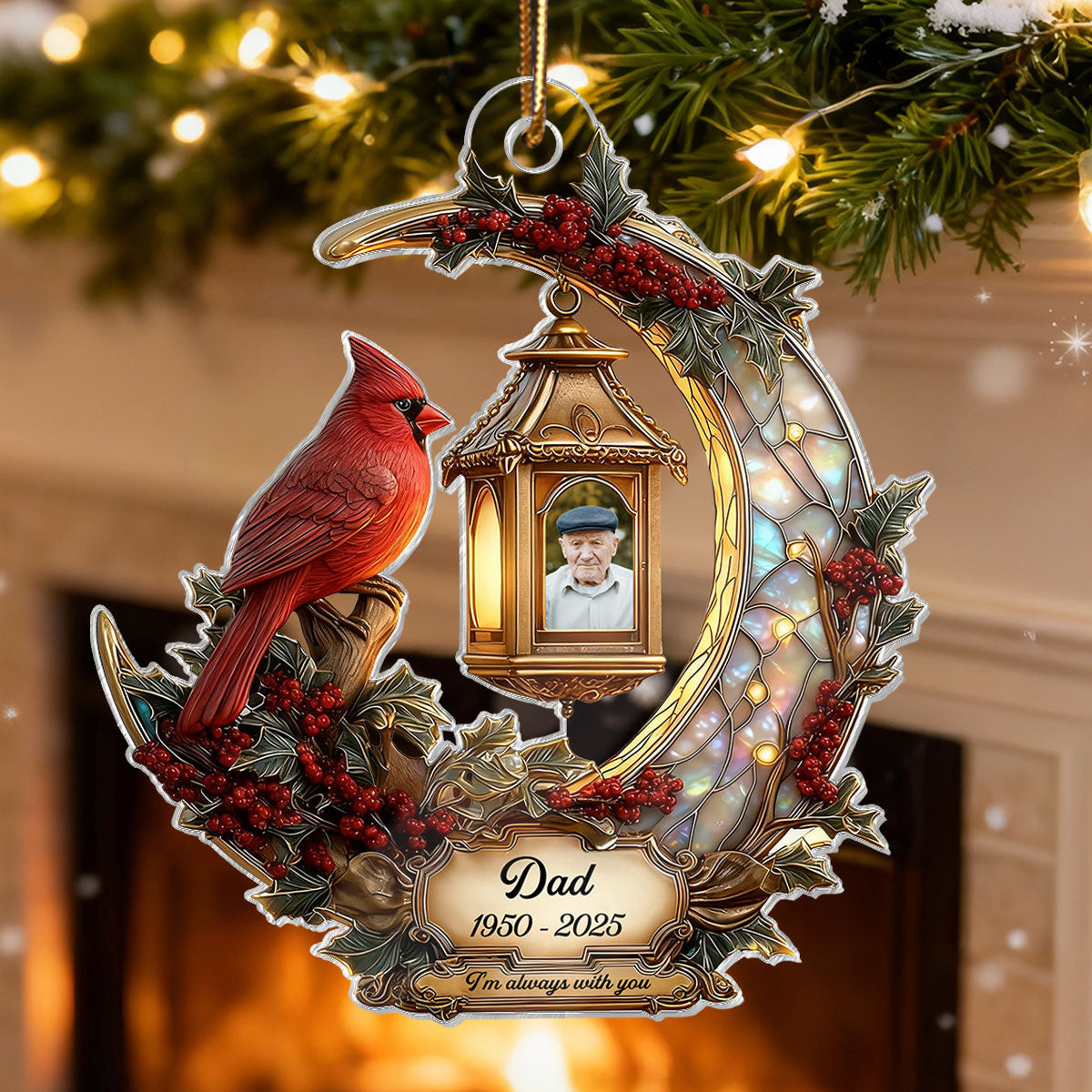 3D Stained Glass Effect Cardinal Memorial - Personalized Acrylic Ornament - Remembrance Gift, Sympathy Gift