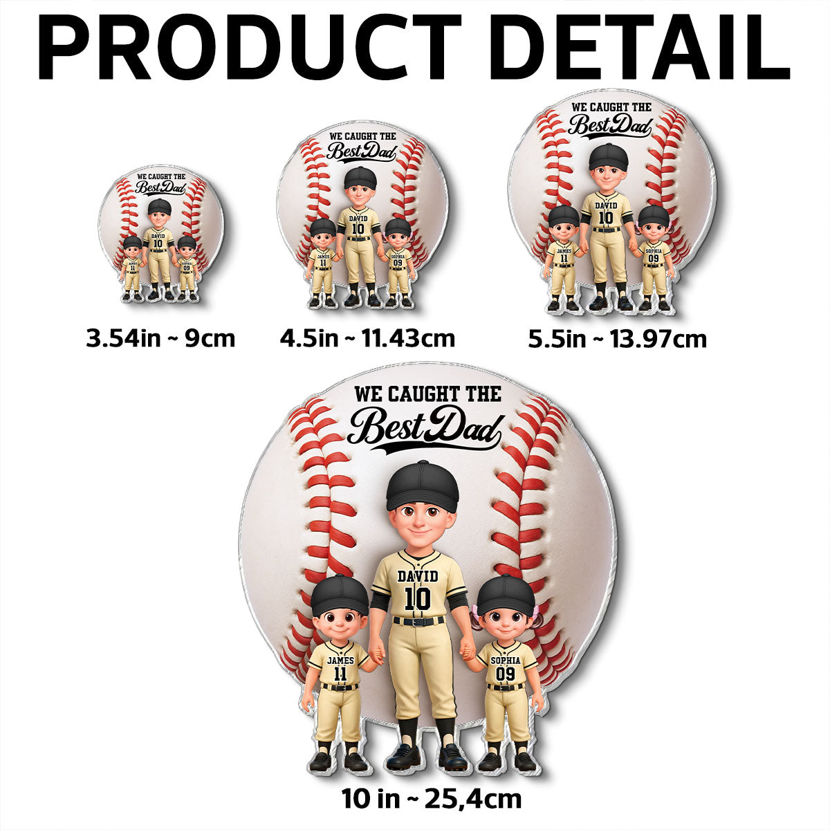 Baseball Dad And Kids We Caught The Best Dad - Personalized Acrylic Fridge Magnet - Father's Day Gift For Dad, Husband