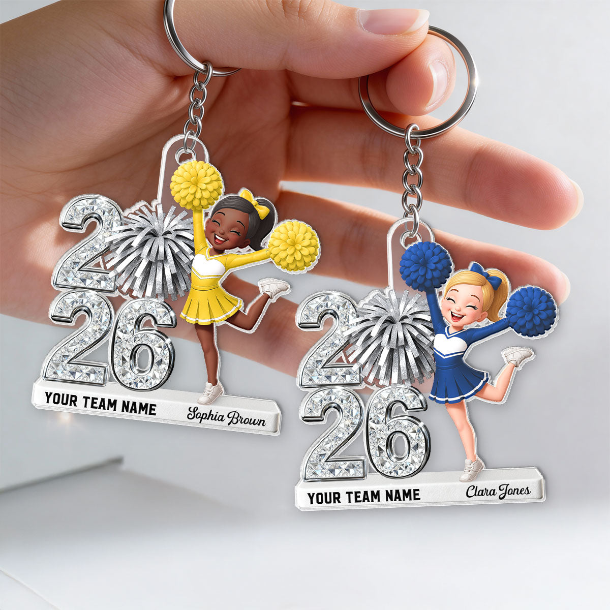 3D Shiny Effect Cheerleader With Year - Personalized Acrylic Keychain - Gift For Daughter, Granddaughter