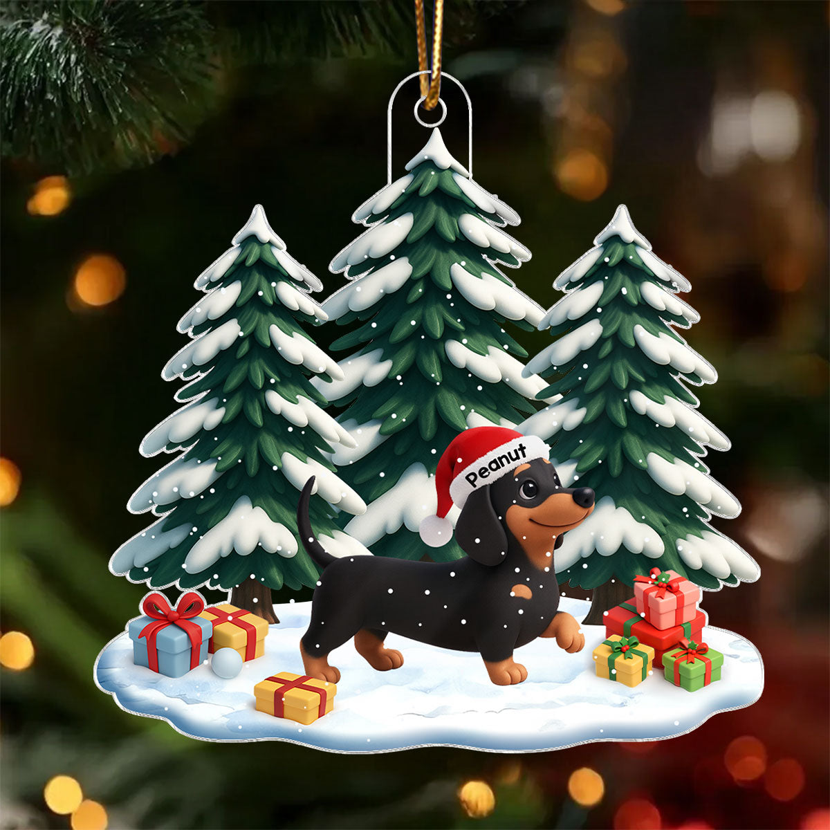 3D Effect Dog Christmas Dachshund Wiener Wonderland - Personalized Acrylic Ornament
