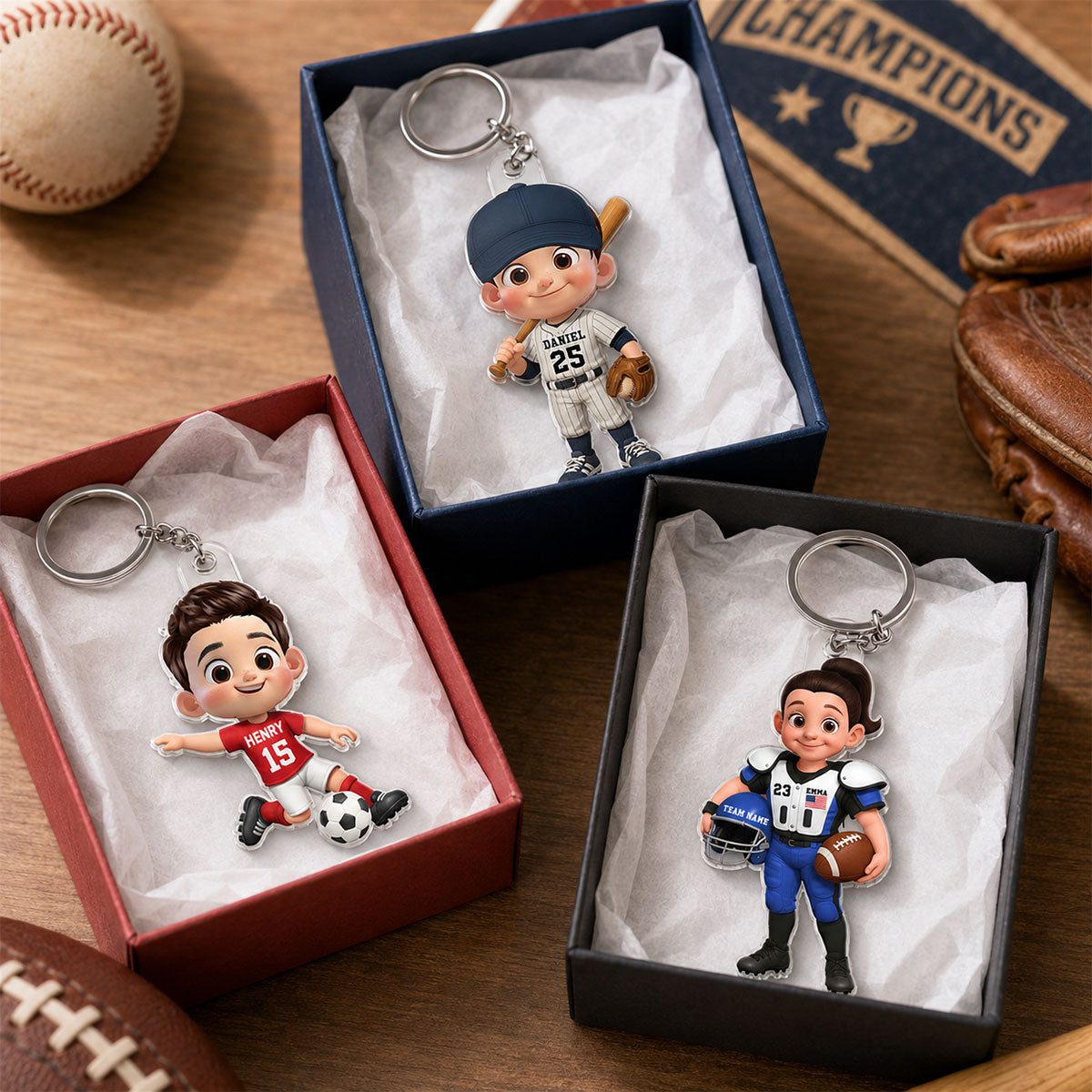 Trending Sport Soccer Football Baseball Player - Personalized Acrylic Keychain - Daily Use Back to School Birthday Gift for Boys Girls