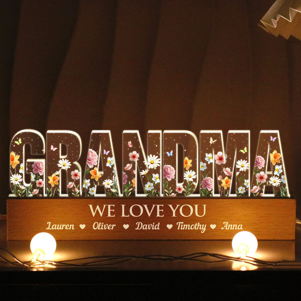 Custom Birth Month Flower Printed - Personalized Acrylic Block LED Night Light - Sentimental Mother's Day Gift for Mom, Grandma