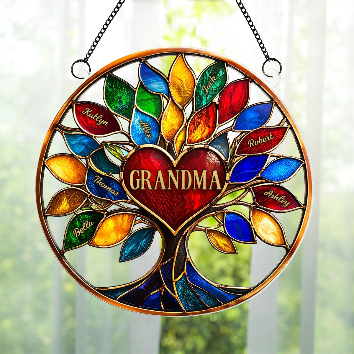 Grandma Colorful Tree Of Life - Personalized Suncatcher Ornament - Mother's Day Gift For Grandma, Mom, Wife