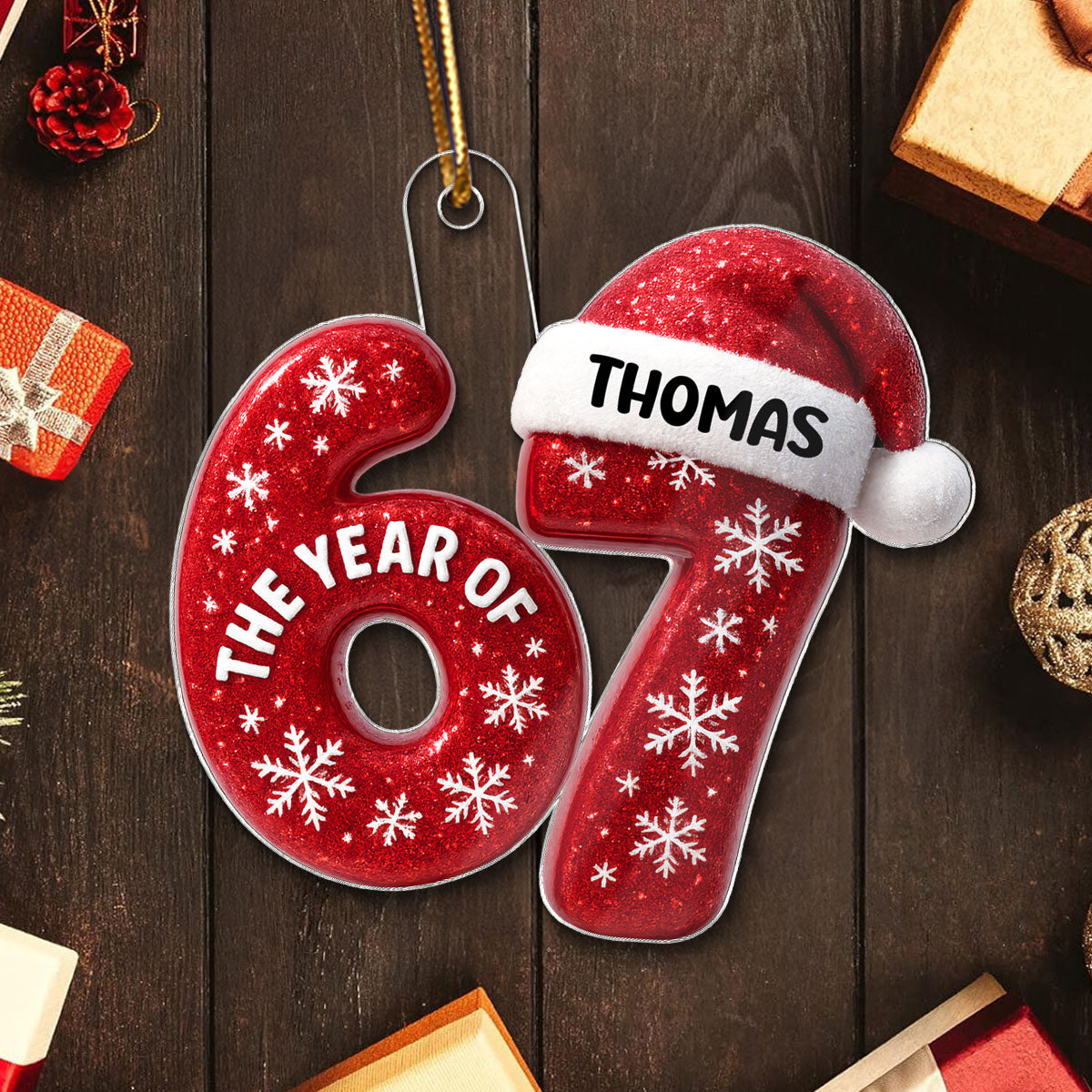 3D Glitter Effect 67 Six Seven 2025 Slang - Personalized Acrylic Ornament - Funny Christmas Gift For Teen, Grandkid, Gen Alpha