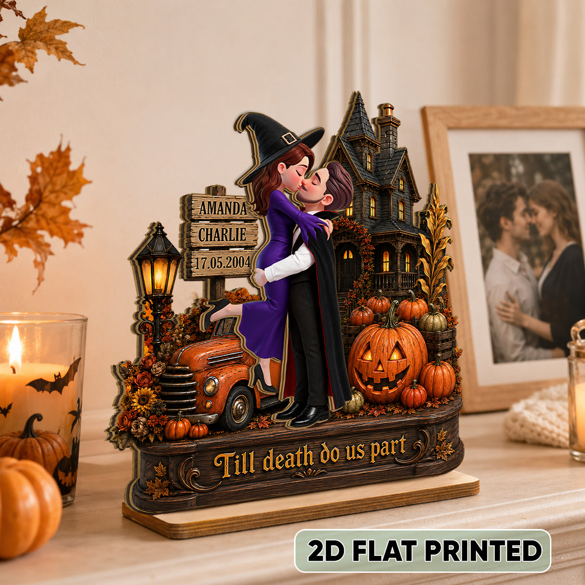Couple Halloween Haunted House - Personalized 2-Layered Wooden Plaque - Halloween Decor Keepsake for Her, for Him