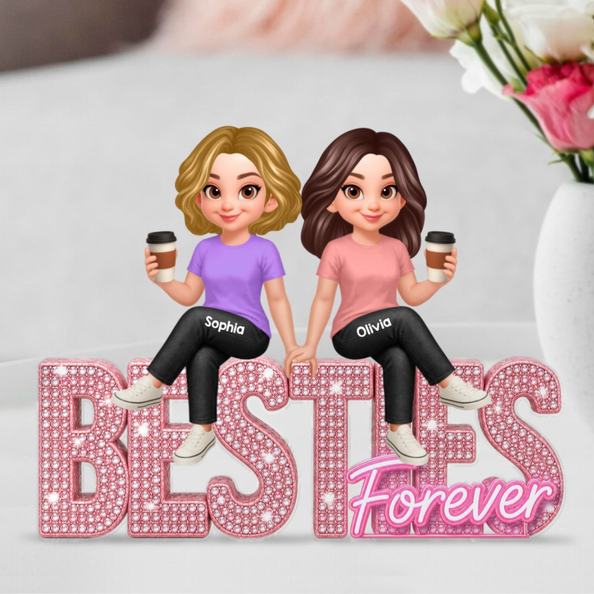 Pink Shining Besties Forever - Personalized Acrylic Block - Gift For Besties, Best Friends