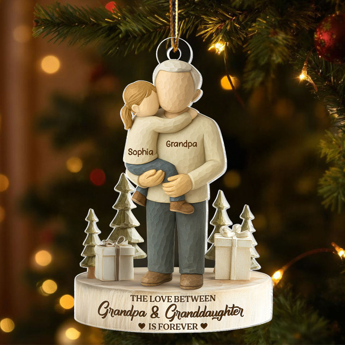 The Love Between Grandpa and Grandson, Granddaughter is Forever - Personalized Acrylic Ornament - Heartwarming Christmas Gift for Grandpa