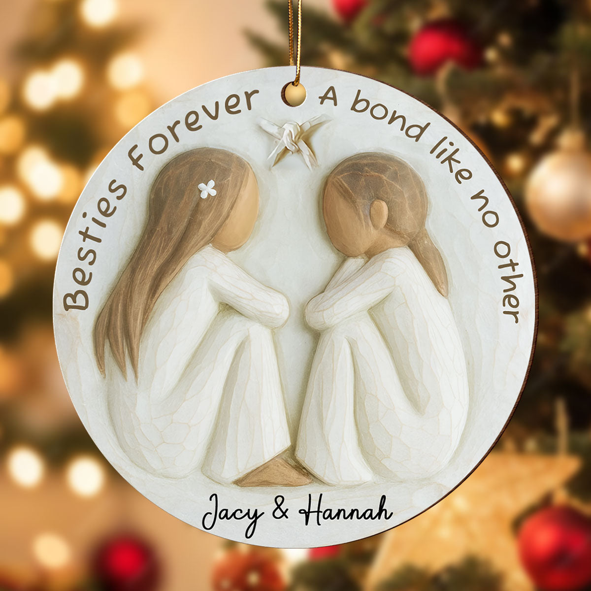 A Bond Like No Other Besties 3D Effect - Personalized Wooden Ornament - Gift For Best Friend