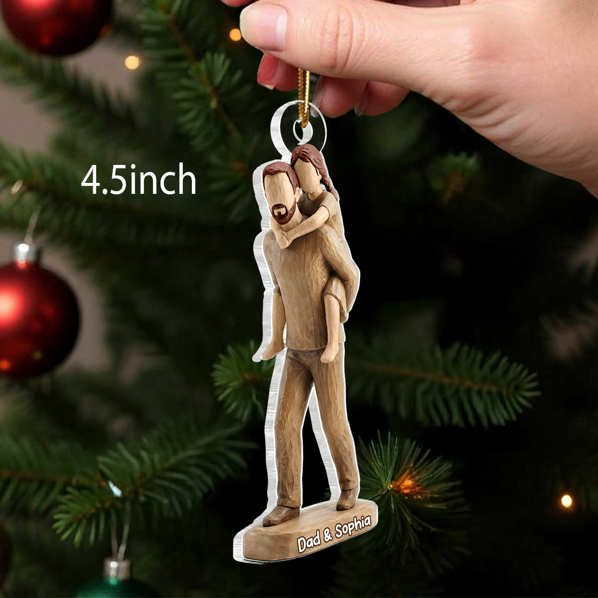 Dad And Son Dad And Daughter Faux Wood - Personalized Acrylic Ornament - Heartwarming Christmas Gift For Dad, For Family