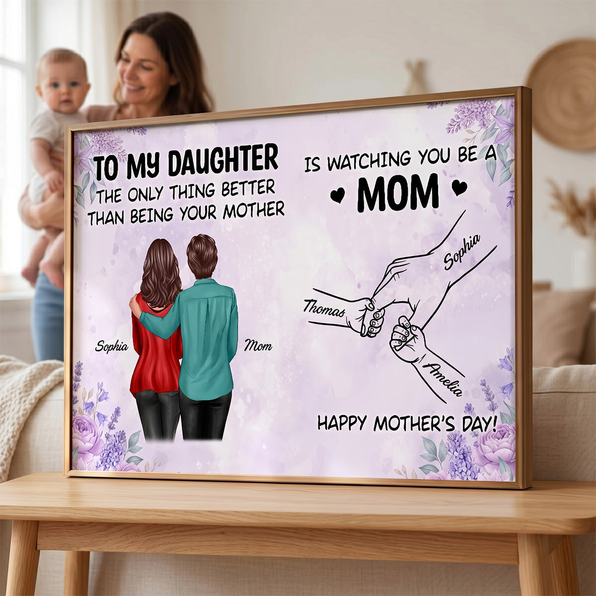 To My Daughter Watching You Be A Mom Flower Floral Purple Tone - Personalized Poster - Mother's Day Gift