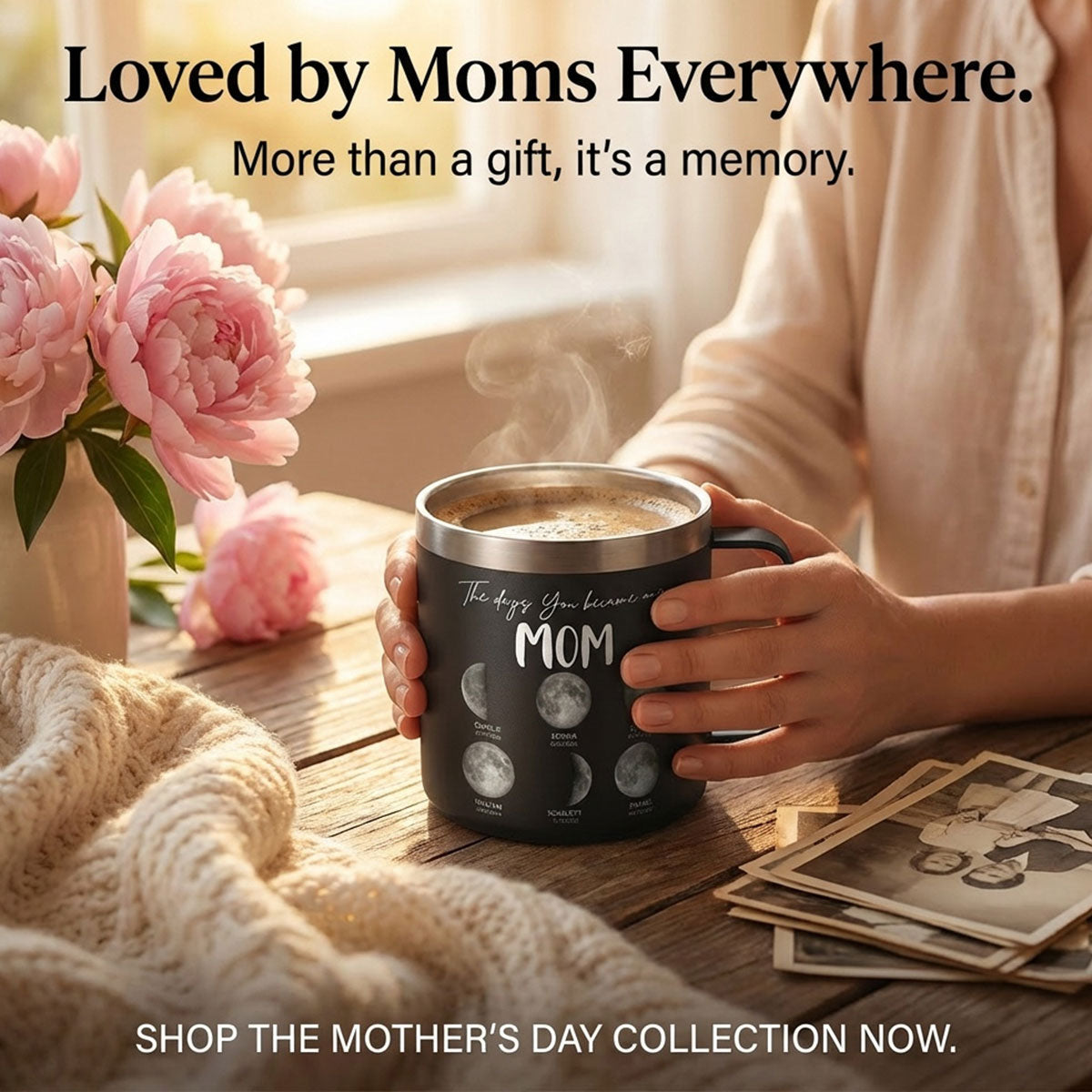 The Days You Became Our Mom Grandma Custom Birth Moon Phase - Personalized Tumbler With Handle - Mother's Day Gift For Mom, Grandma