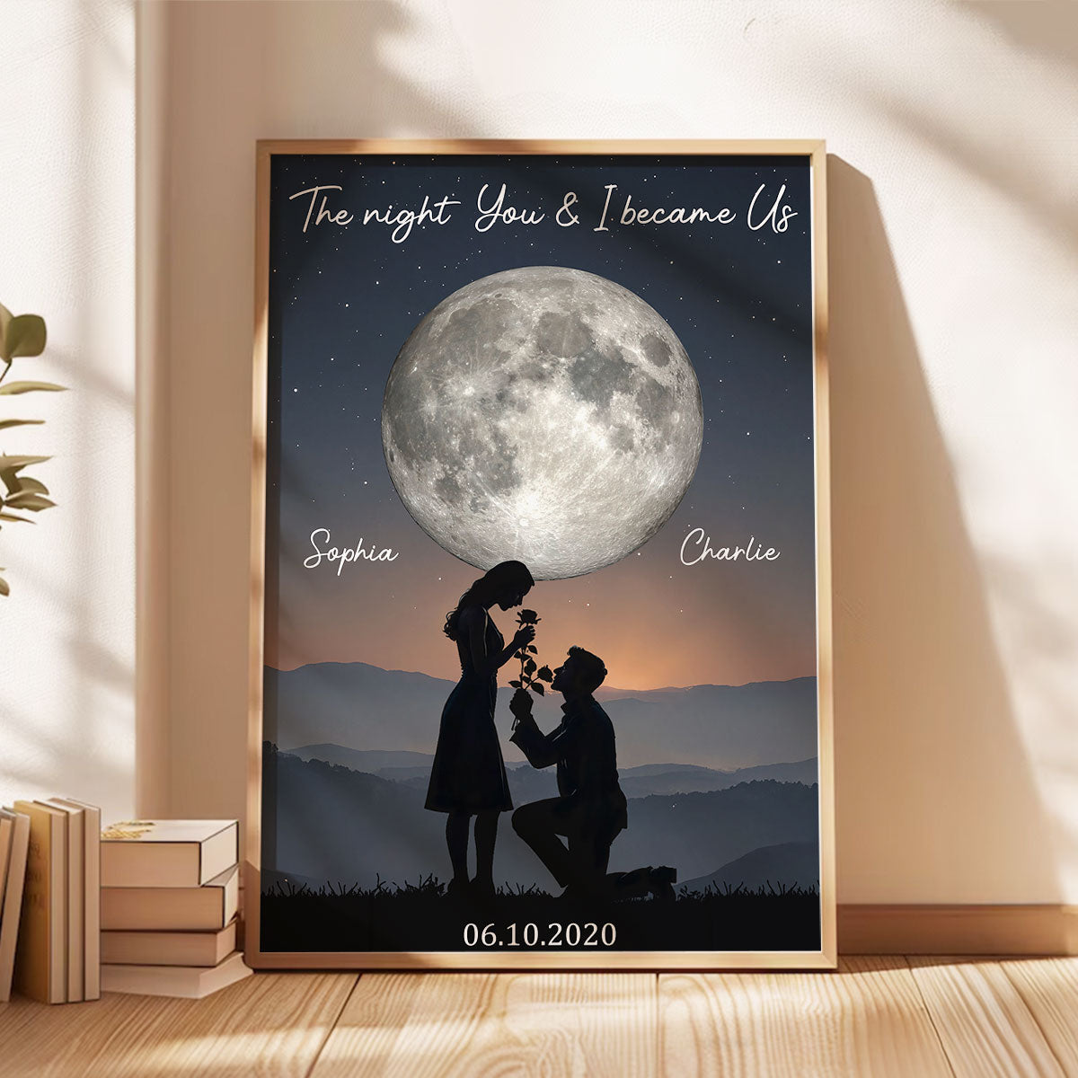The Night You & I Became Us Couple Moon Phase - Personalized Poster - Anniversary, Valentine's Day Gift, Gift For Him, Gift For Her