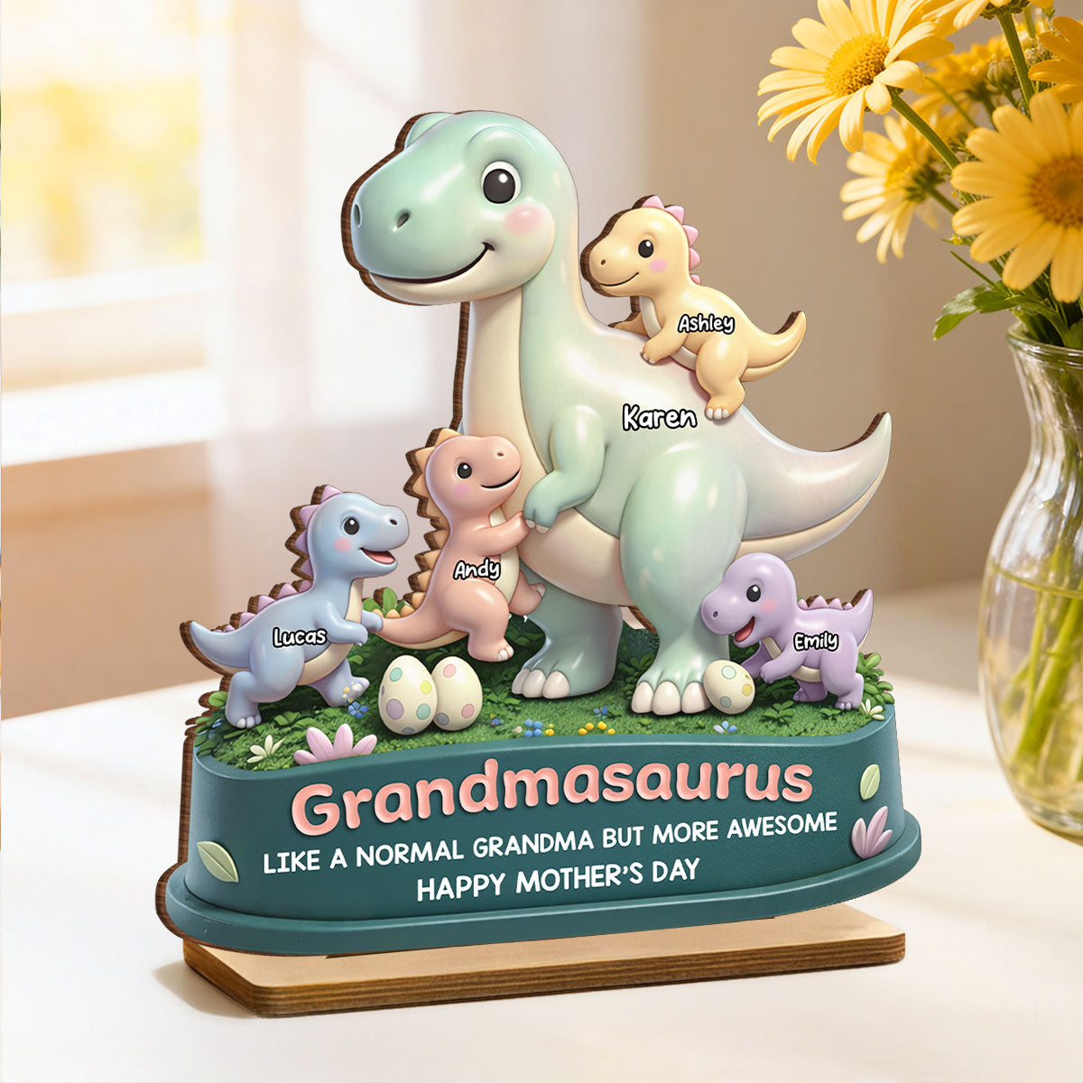 Mamasaurus More Awesome - Personalized 2-Layered Wooden Plaque - Sentimental Mother's Day Gift for Mom, Wife