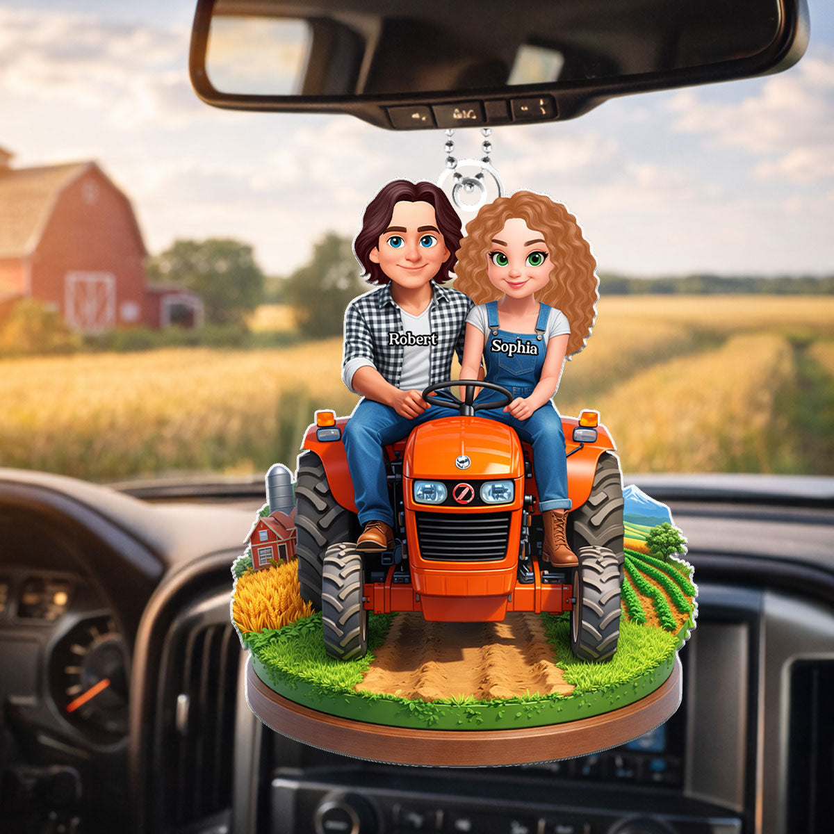 Farmer Couple - Personalized Car Hanger - Gift for Couple