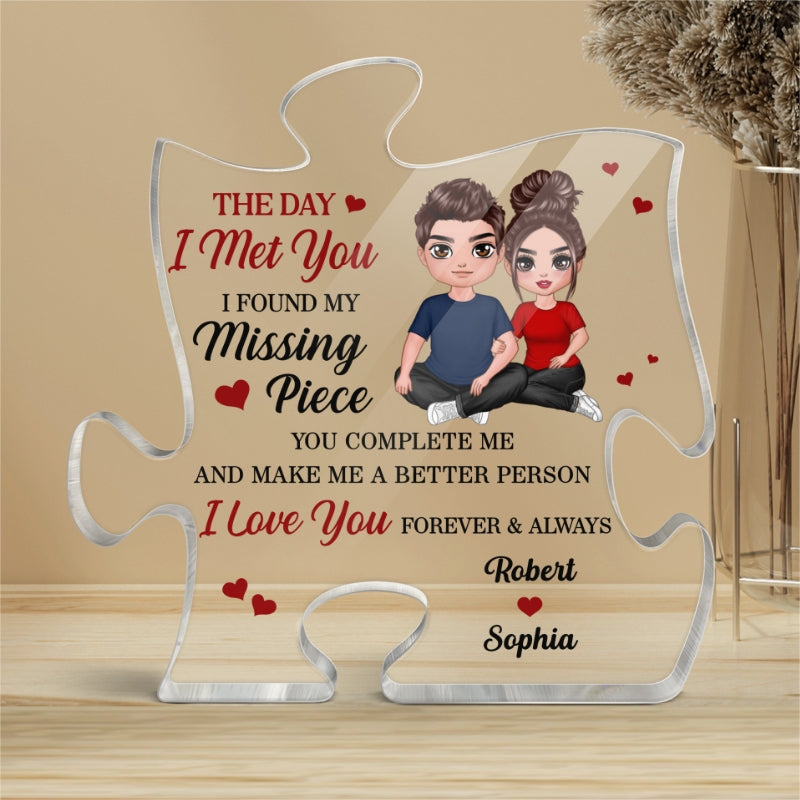 Doll Embracing Couple Sitting Found My Missing Piece Personalized Acrylic Puzzle Plaque