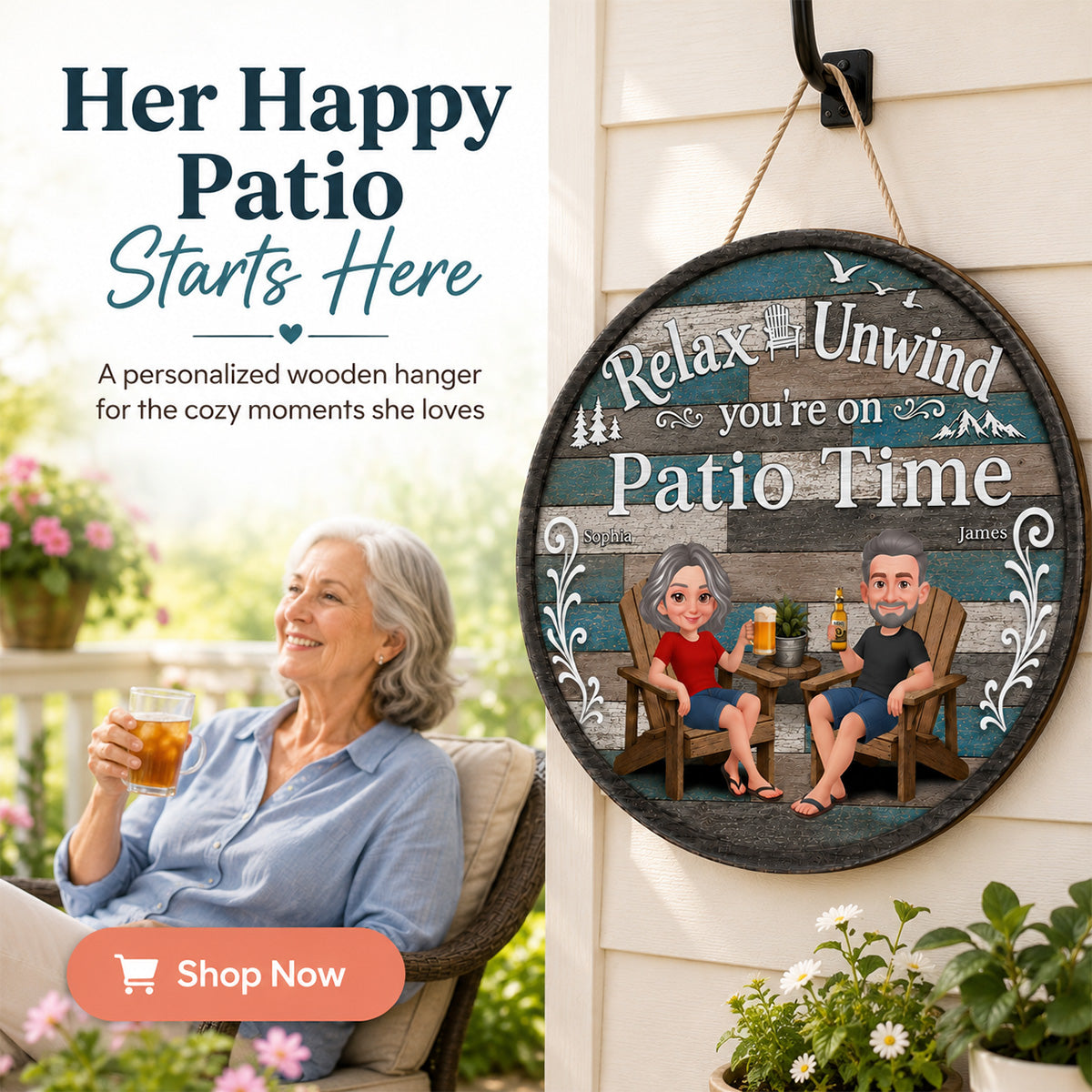 Relax Unwind You're On Patio Time - Personalized Round Wood Sign - Decor Patio Sign