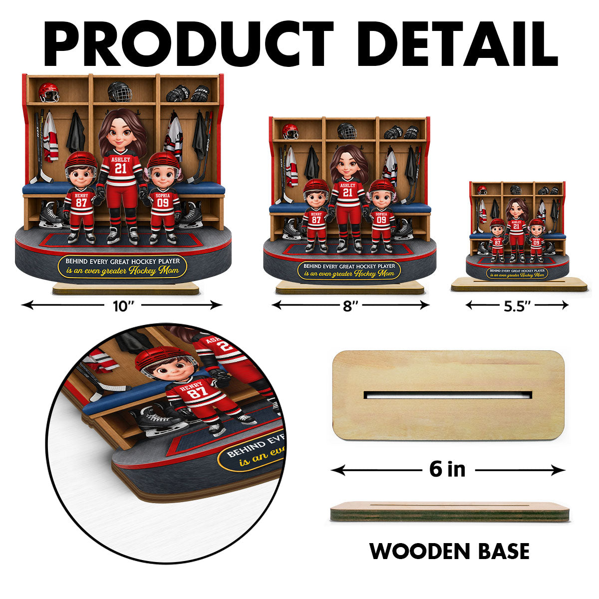 Hockey Locker Room Mom And Kids - Personalized 2-Layered Wooden Plaque - Mother's Day Gift For Hockey Mom, Gift For Wife