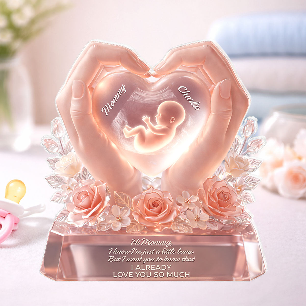 Baby Bump Love Mother - Personalized Acrylic Block Plaque - Heartfelt Gift For Mom