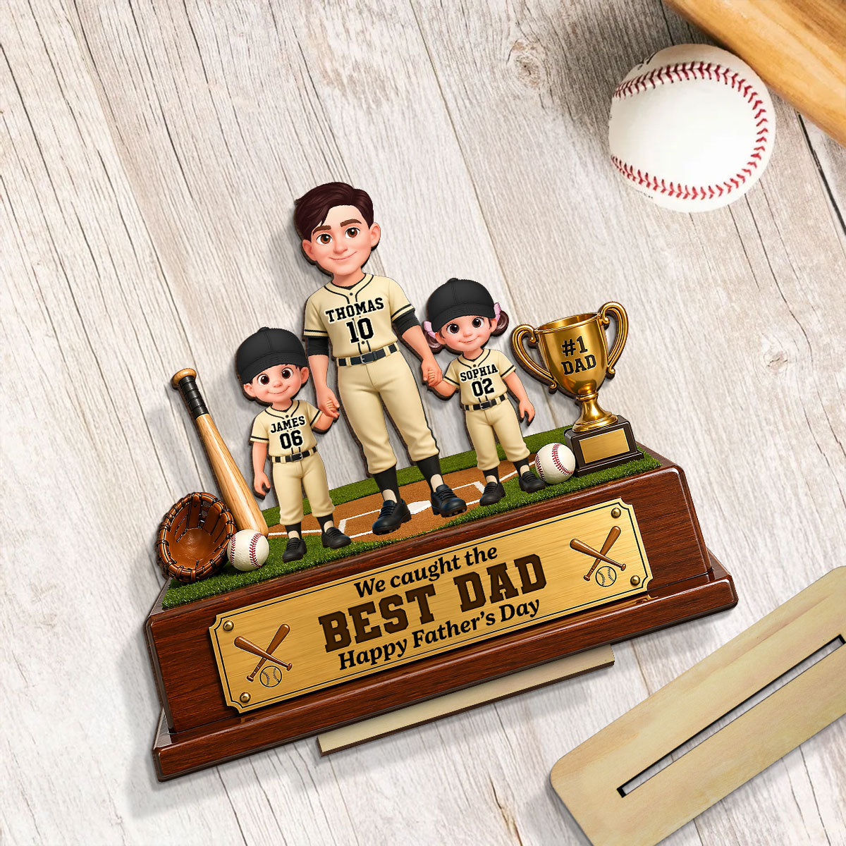 Baseball We Caught The Best Dad - Personalized 2-Layered Wooden Plaque -  Gift For Dad