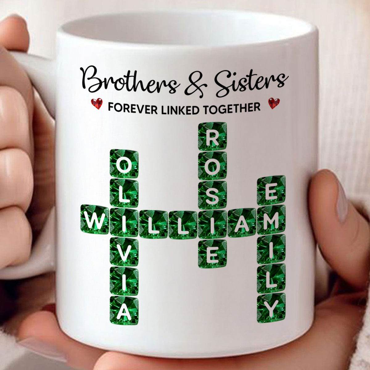 Brothers Sisters Forever Linked Together 3D Crystal Crossword - Personalized Mug - Sentimental Gift for for Loved Ones