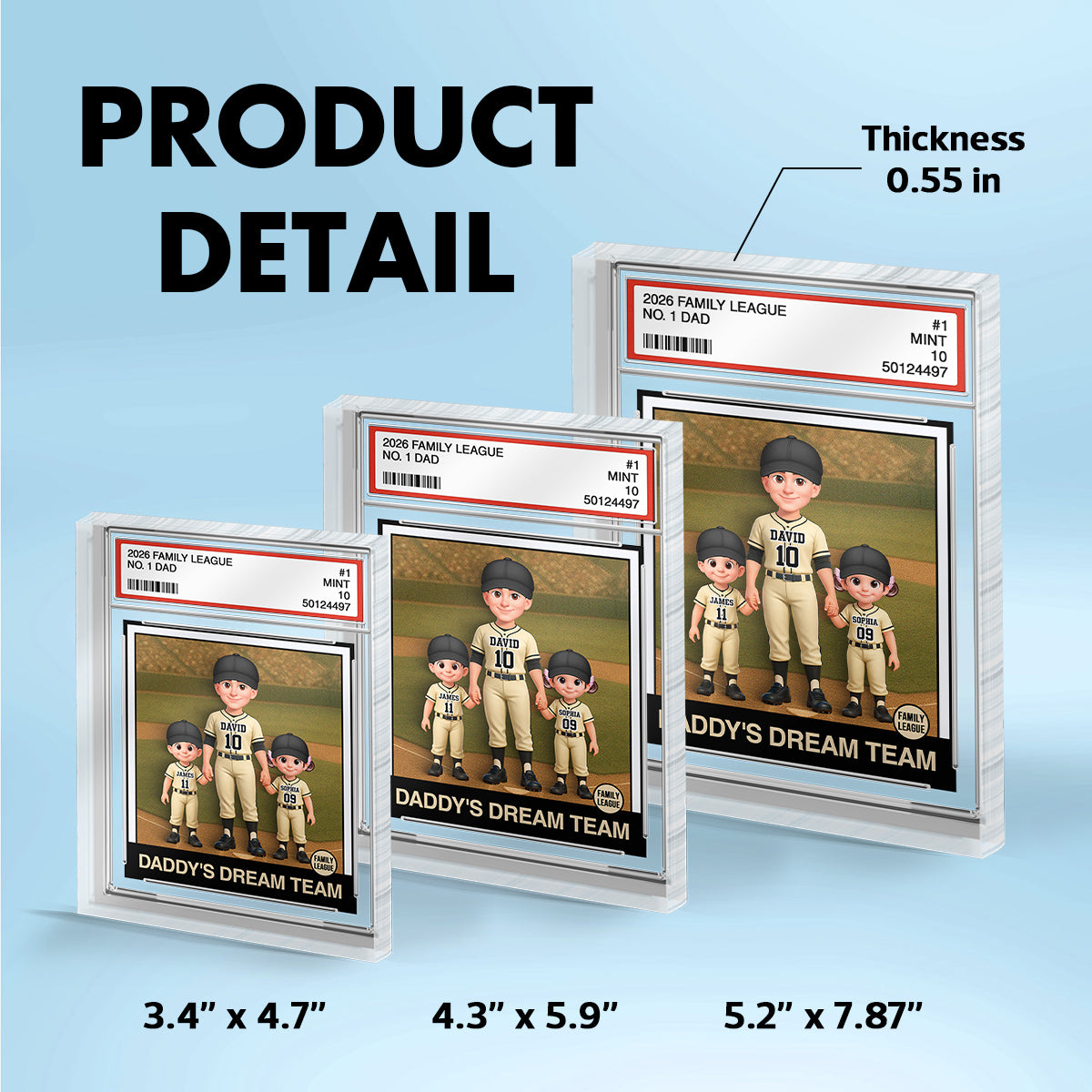 Baseball No. 1 Dad Man & Kids Trading Card Style - Personalized Acrylic Block Plaque -  Gift For Baseball Dad