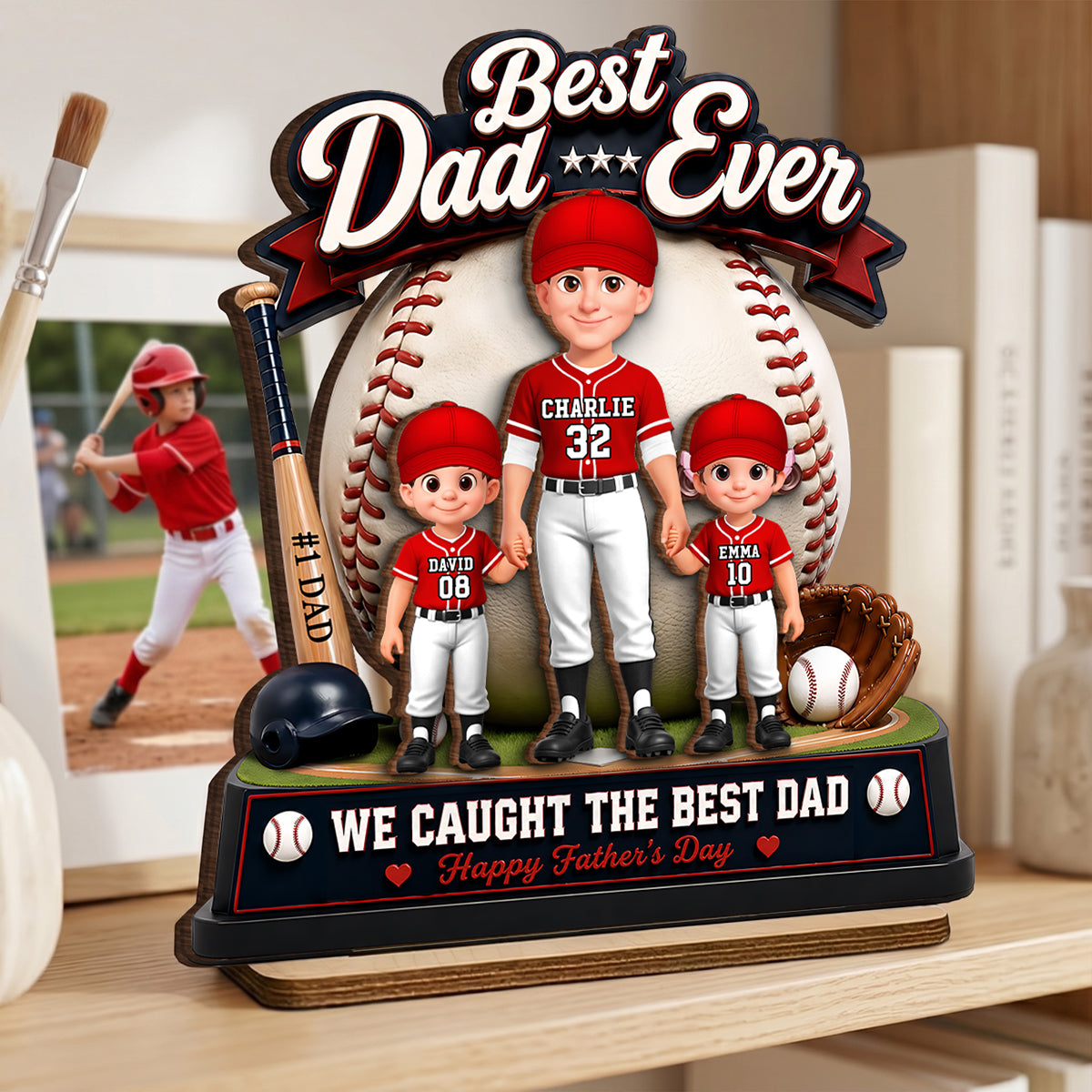 The Home Run Hero Dad Baseball - Personalized 2-Layered Wooden Plaque - Heartfelt Gift For Dad, Husband