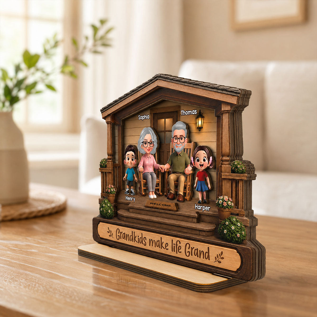 There's No Place Like Grandparents' House 2D Flat - Personalized 2-Layered Wooden Plaque - Home Decor Gift For Grandparents