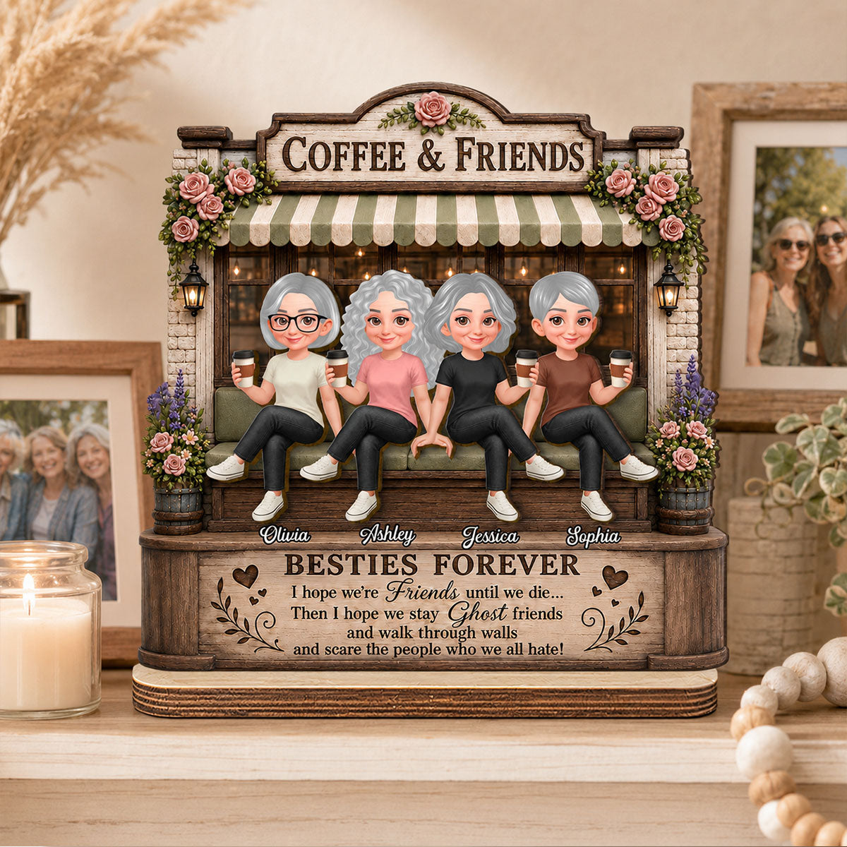 Besties Forever Coffeeshop Best Memories Together - Personalized 2-Layered Wooden Plaque - Birthday Gift, Gift For Best Friends