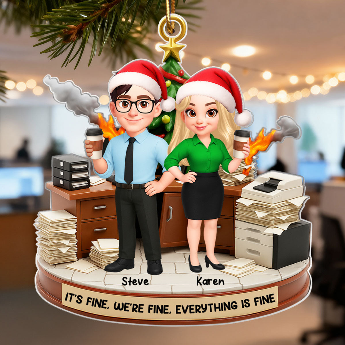 Office Chaos Coworkers - Personalized Acrylic Ornament - Christmas Gift for Coworkers, White Elephant, Secret Santa Gift