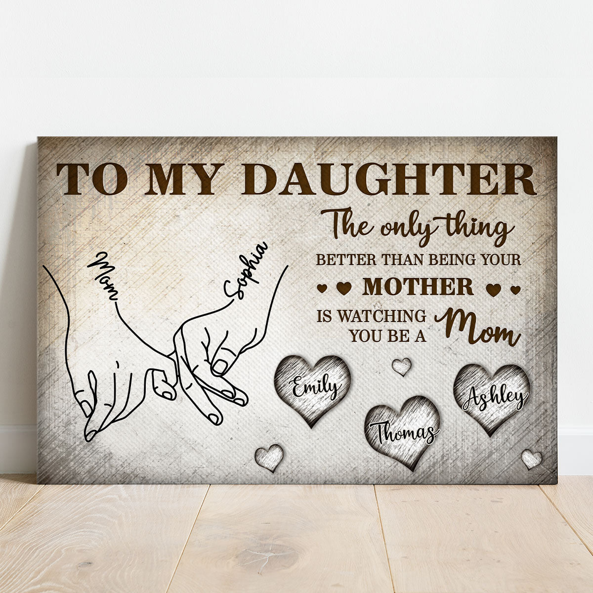 To My Daughter Mom And Daughter Holding Hands Custom Kids Names - Personalized Canvas - Mother's Day Gift For Daughter