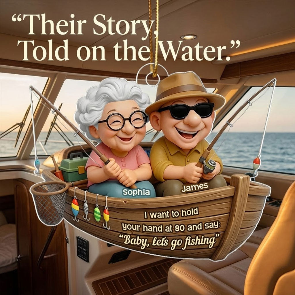 Baby Let's Go Fishing Old Couple - Personalized Acrylic Ornament - Personalized Gift For Him, For Her, For Couple
