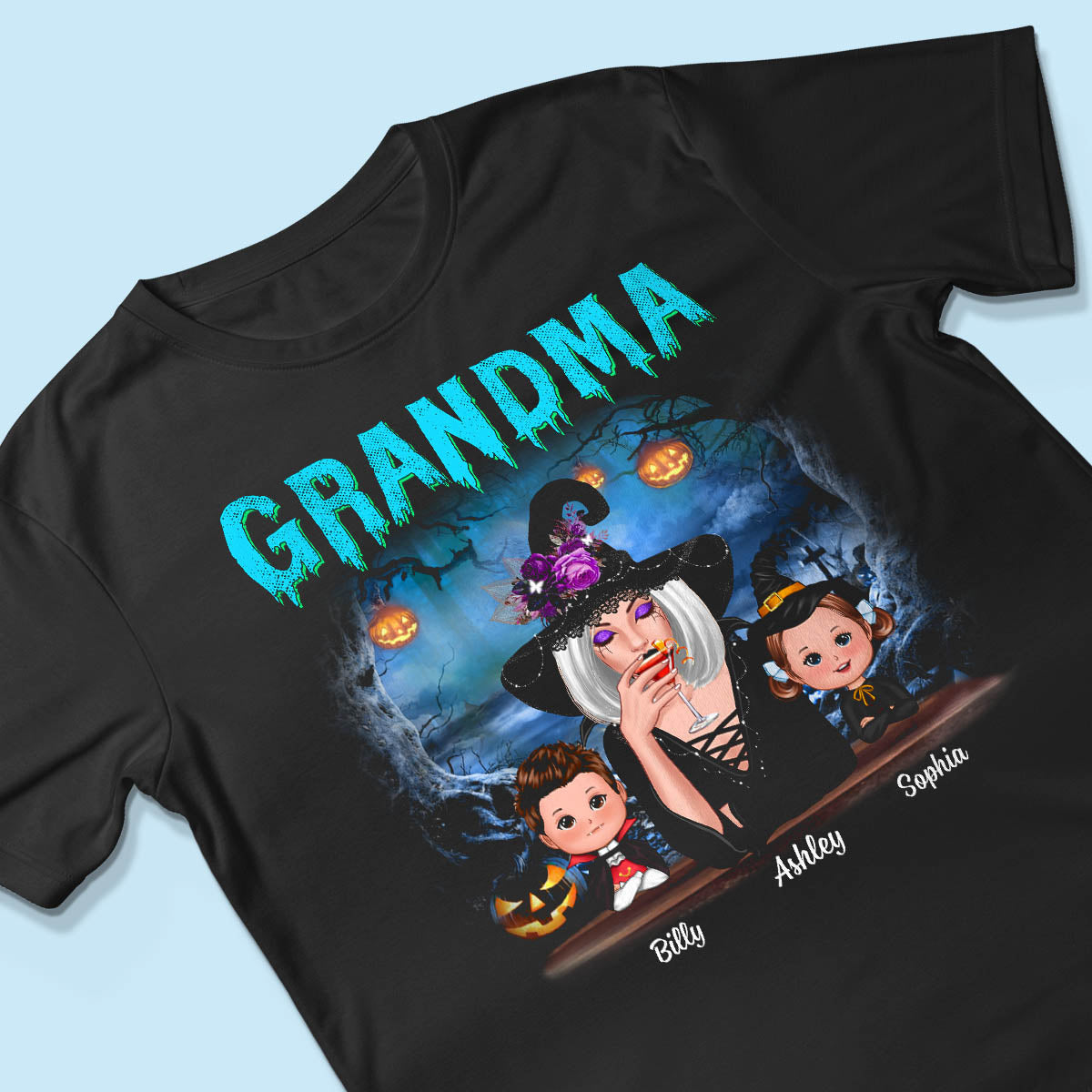 Halloween Night Grandma Witch And Kids Personalized Shirt
